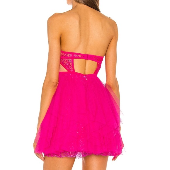 NEW FOR LOVE & LEMONS Rosario Mini Dress in Hot Pink - Picture 3 of 10
